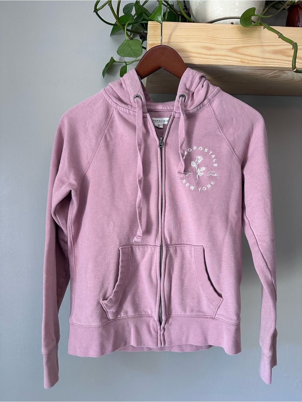 Aéropostale Pink Zip-Up Hoodie with Floral Logo